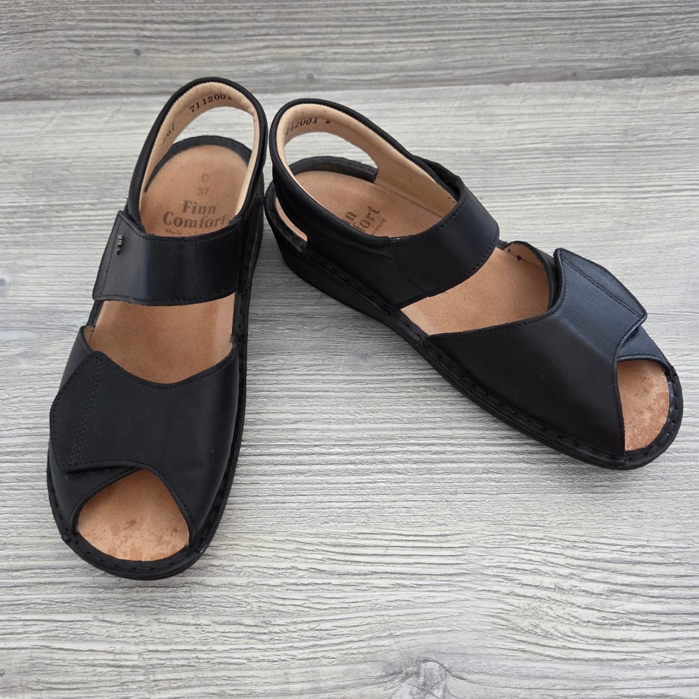 Finn Comfort Sandals Black Leather Adjustable Straps Women 37